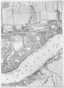 Et kort over Wapping, London, 1746